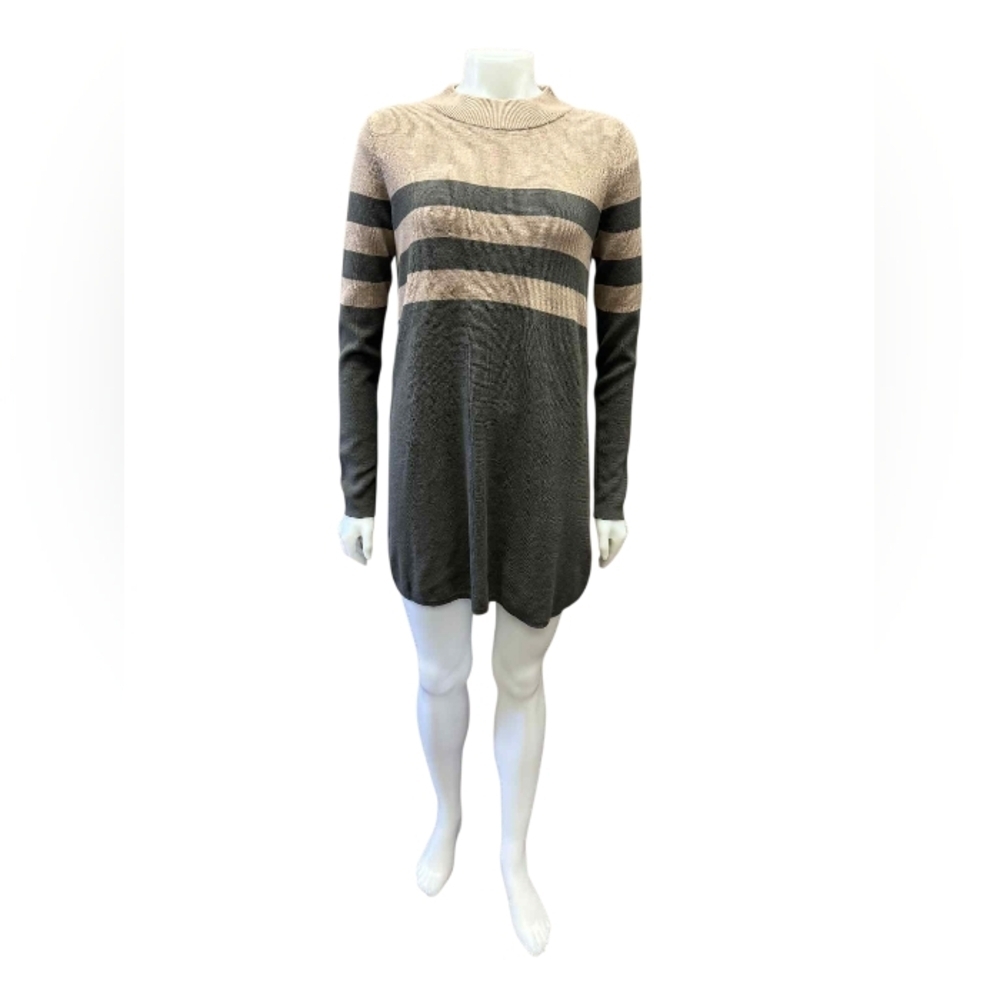 Free People Knit Dress Oversized Longsleeve Tan/Green Size Small EUC